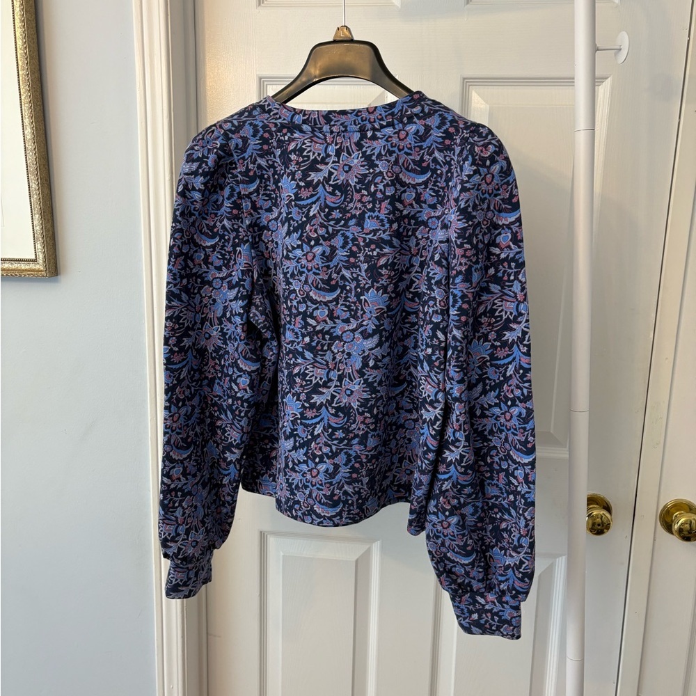Masion D’Amelie Floral Print Blue Crewneck Puff Sleeves Sweatshirt Medium - Picture 10 of 12